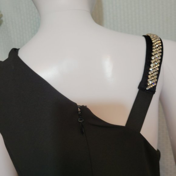 TORRID SPECIAL OCCASION BLACK CREPE RHINESTONE SLIT GOWN, SIZE: 16 - Picture 4 of 9